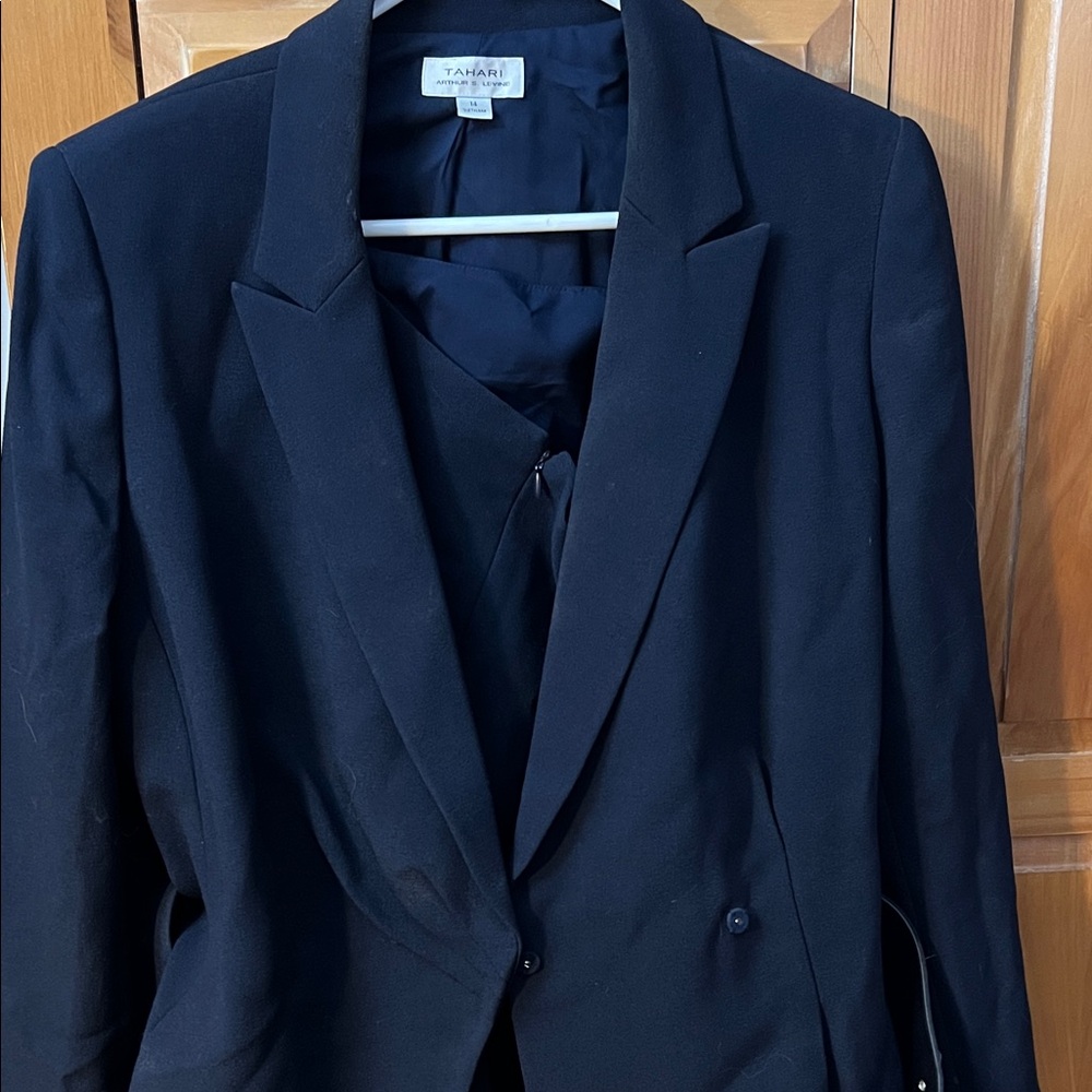 Tahari Black Single-Button Tailored Blazer with skirt and belt